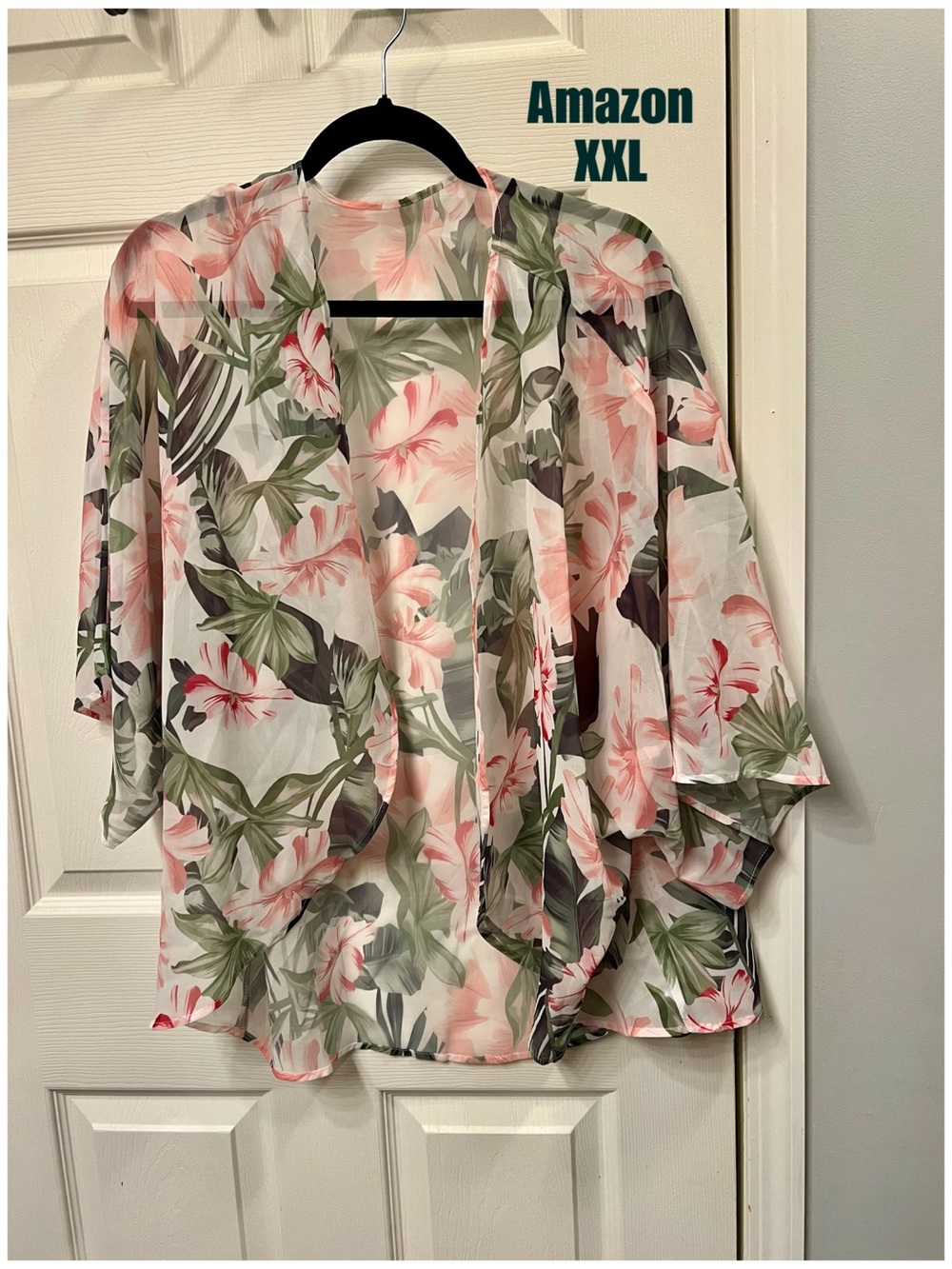Amazon Sheer Floral Kimono Cardigan - Pink & Green